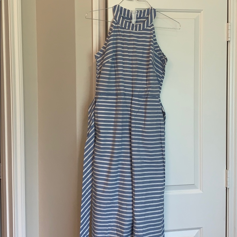 Stripped denim Capri romper